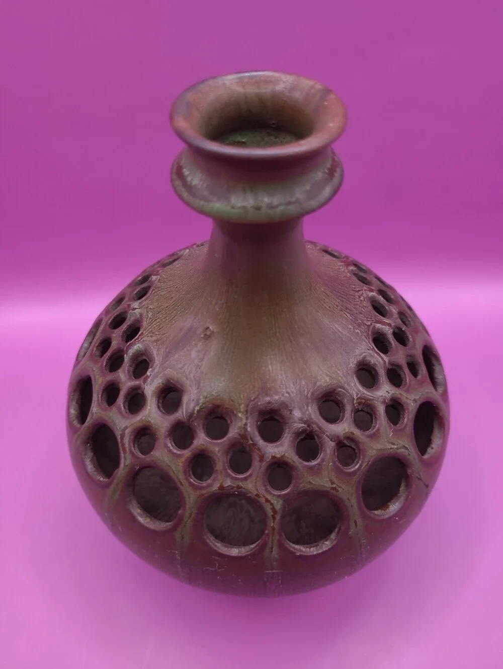 MCM‎ Brutalist Pierced Ceramic Vase Holepot Luminaria Studio Pottery Signed Rare